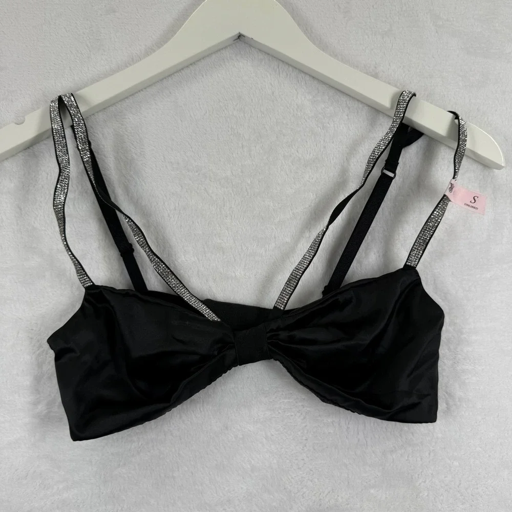 Victorias Secret Very Sexy Unlined Shine Strap Bralette Black S 11230619‎